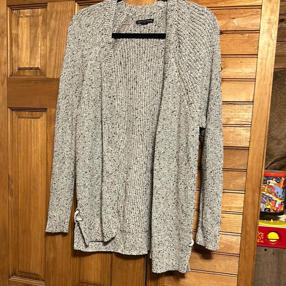 American Eagle Outfitters Black and Gray Cardigan Open Front Knit